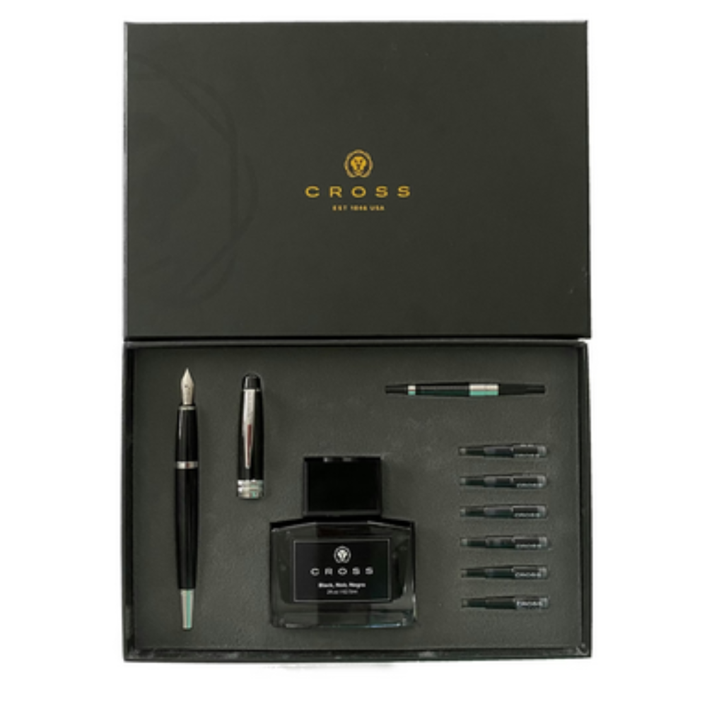 SET Bailey Pluma Fuente, Tintero, Convertidor y Cartuchos Cross